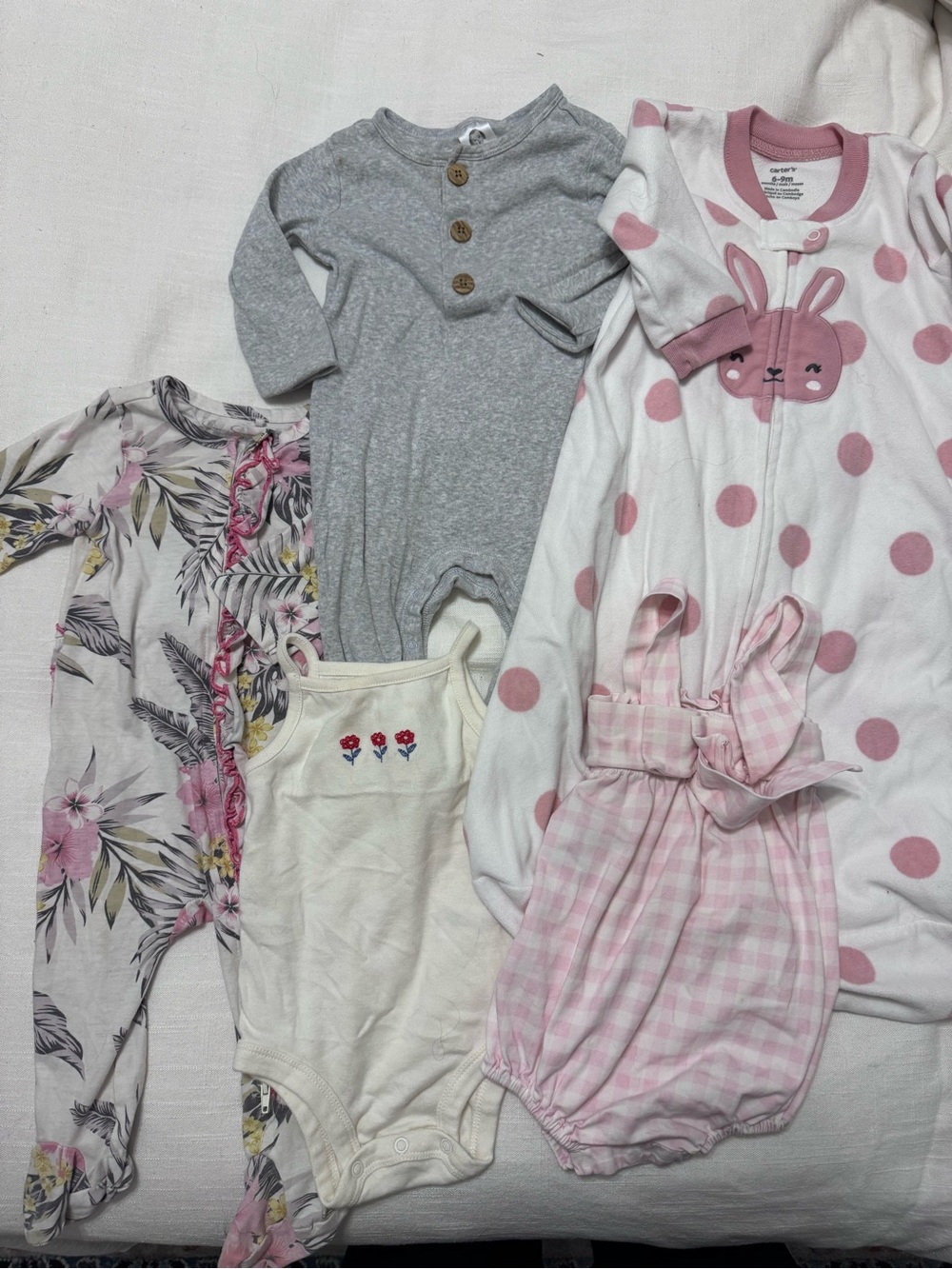 Baby Girl Lot - Pajama & Romper Mix in Pink, Gray, Cream, Floral